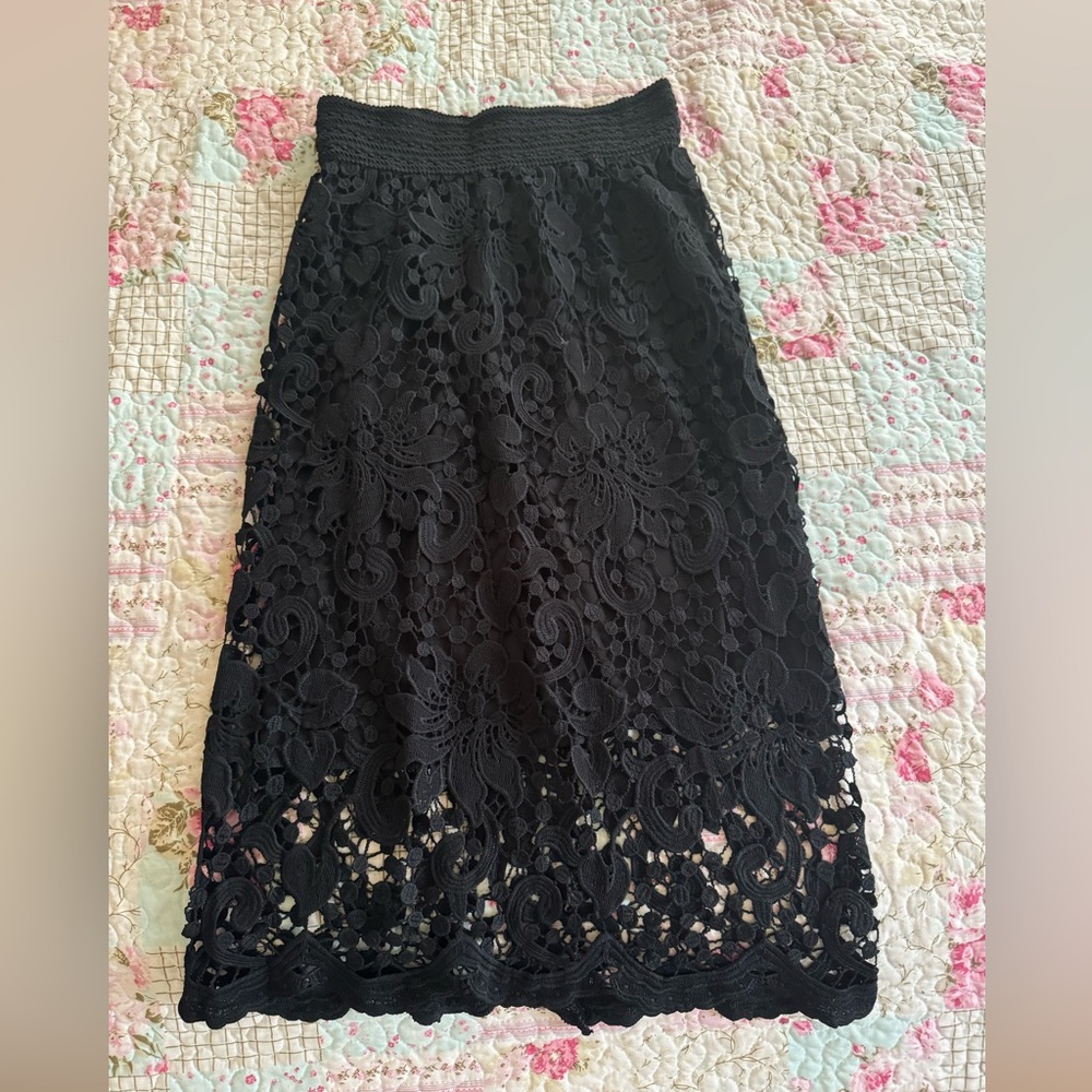 Womens black lace lined Pencil Career Knee Skirt medium